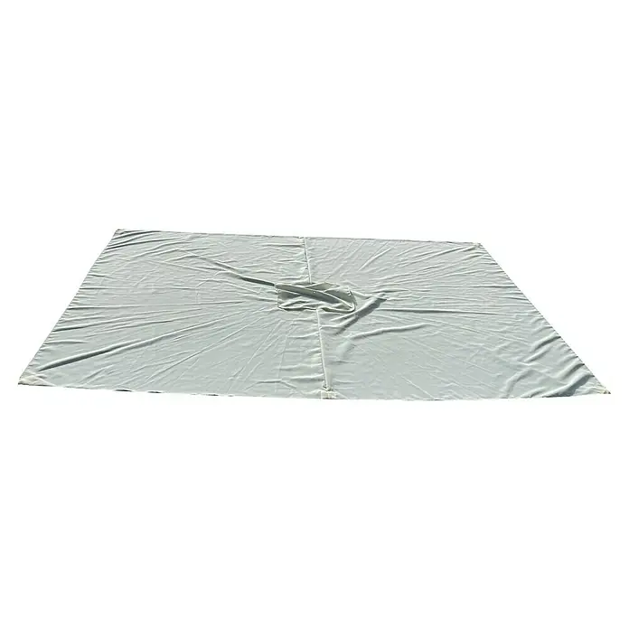 Techo de repuesto Lian - Crudo, Específico para: Parasol de jardín Lian 300 x 200 cm - La imagen muestra un dosel de sombrilla blanco y cuadrado estirado sobre un marco, con sutiles arrugas y un diseño elegante.