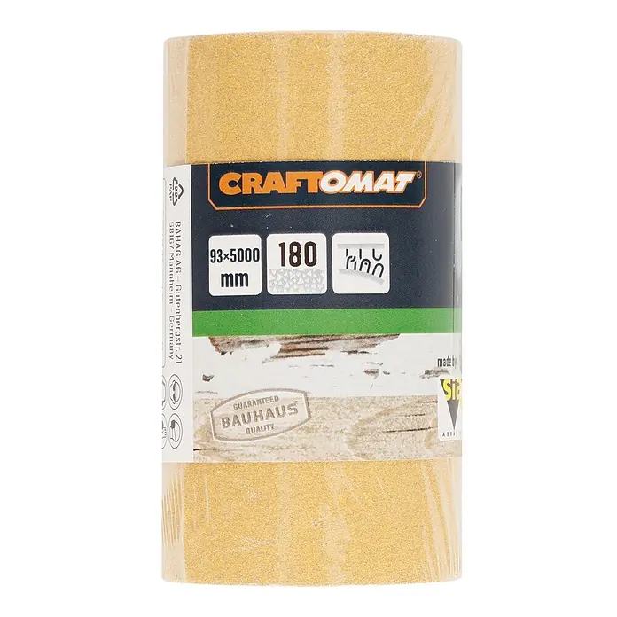 Craftomat Papel de lija C 1060 - An x L: 93 x 5.000 mm, Grano: 180 mm - Rollo de papel de lija Craftomat 93x5000 mm, grano 180, ideal para lijar madera y otros materiales. Calidad Bauhaus garantizada.