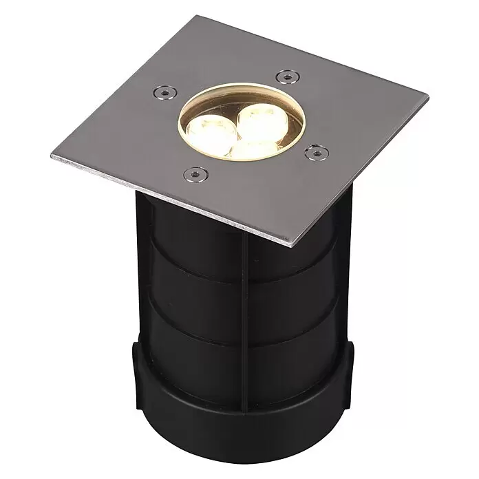 Trio Leuchten Bodeneinbauleuchte - 3,5 W, Höhe: 14,5 cm, Warmweiß, Eckig - Quadratische LED-Bodeneinbauleuchte aus Edelstahl mit schwarzem zylindrischem Gehäuse.