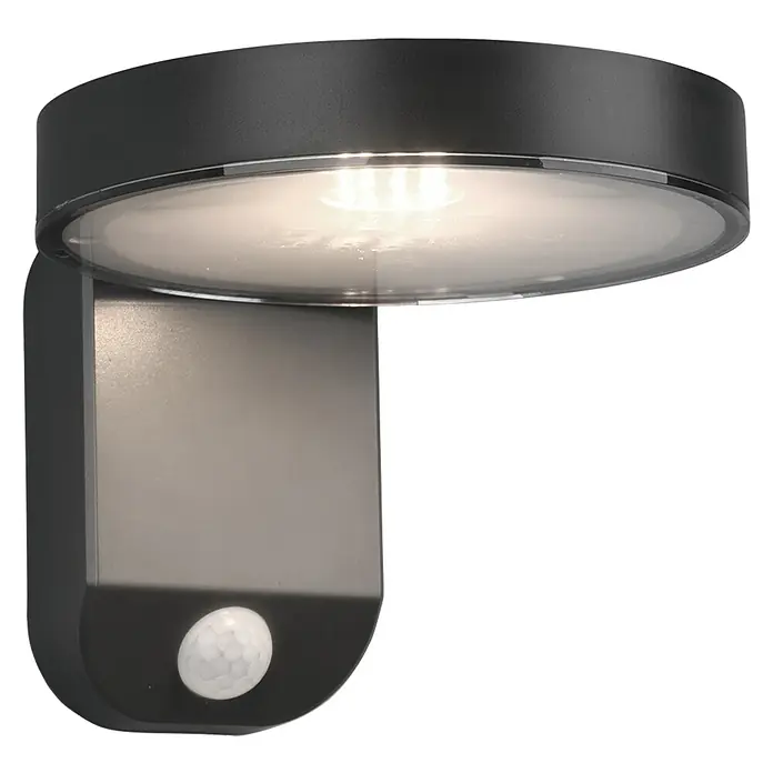Reality Leuchten Solar-Außenwandleuchte POSADAS - 5 W, L x B x H: 18,3 x 15 x 12 cm, IP44, 290 lm - Graue LED-Wandleuchte mit Bewegungssensor, die warmes Licht ausstrahlt und die Umgebung dezent beleuchtet.