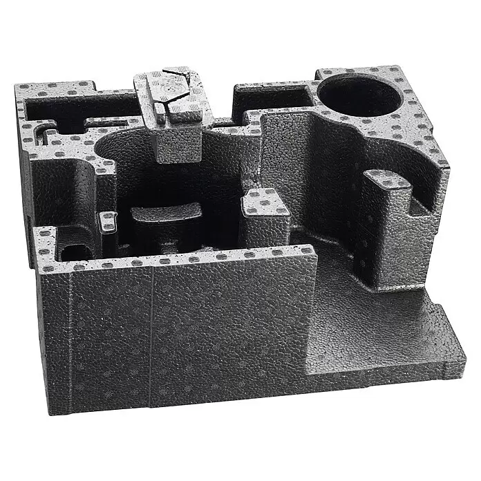 Bosch Professional Schaumstoffeinlage L-Boxx 238 - Passend für: GSS 230 AVE, GSS 280 AVE - Schwarz geformter Schaumstoffeinsatz mit verschiedenen Fächern und strukturierter Oberfläche, wahrscheinlich für Verpackung oder Isolation.