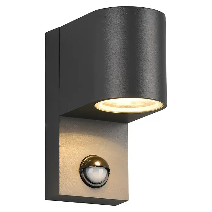 Trio Leuchten Außenwandleuchte ROYA - 35 W, L x B x H: 11,6 x 7 x 15 cm, Grau, IP44 - Moderne Außenwandleuchte mit Bewegungsmelder in Anthrazit. Das robuste Design sorgt für eine zuverlässige Beleuchtung im Außenbereich.