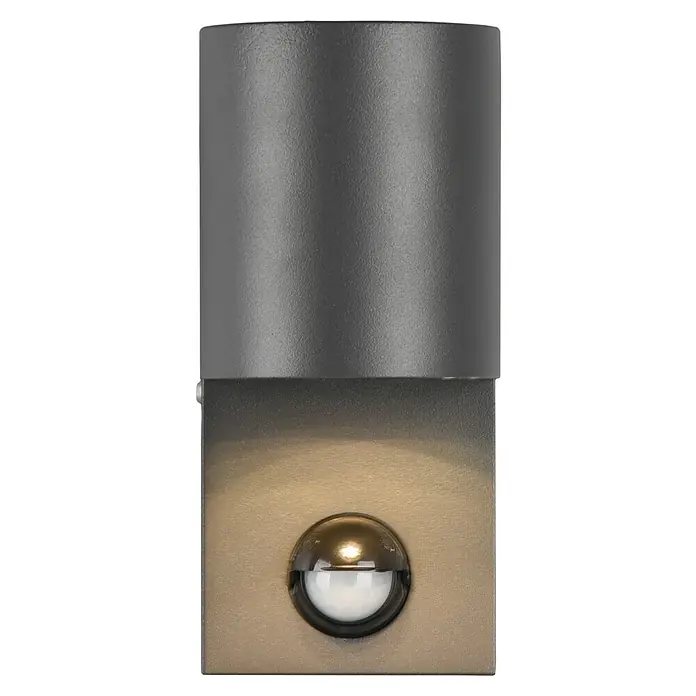 Trio Leuchten Außenwandleuchte ROYA - 35 W, L x B x H: 11,6 x 7 x 15 cm, Grau, IP44 - Nahaufnahme einer stilvollen Wandleuchte, die mit ihrem warmen Licht und modernem Design eine gemütliche Atmosphäre schafft.