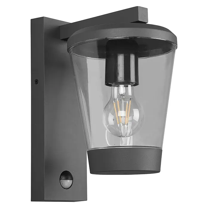Trio Leuchten Sensor-Außenleuchte CAVADO - 40 W, L x B x H: 23 x 16 x 28 cm, Grau, IP44 - Moderne Außenwandleuchte in Grau mit Bewegungsmelder und klarem Lampenschirm für den Außenbereich.