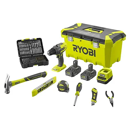 Ryobi ONE+ Taladro atornillador percutor de batería + caja herramientas y accesorios R18PD3-220TAH