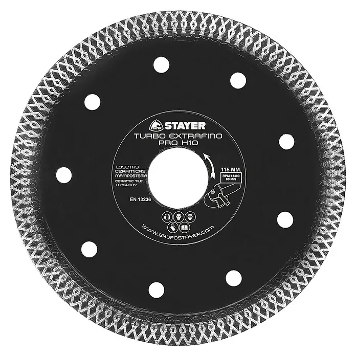 Stayer Amoladora angular eléctrica SAB720 - 720 W, Diámetro disco: 115 mm, Número de revoluciones de marcha en vacío: 11.000 r.p.m. - Disco de corte STAYER Turbo Extrafino Pro H10 para cerámica, azulejos y mampostería con un diámetro de 115 mm para cortes precisos.