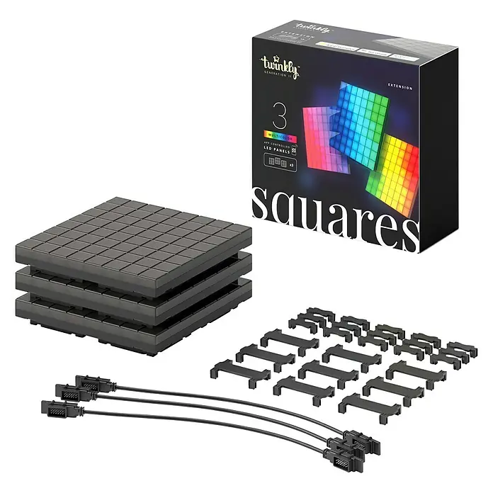 Twinkly LED-Panel-Set Squares RGB Erweiterung - RGB - Twinkly Squares Erweiterungsset: Drei LED-Panels für eine individuelle, app-gesteuerte Beleuchtung. Perfekt, um kreative Lichtdesigns zu erstellen.