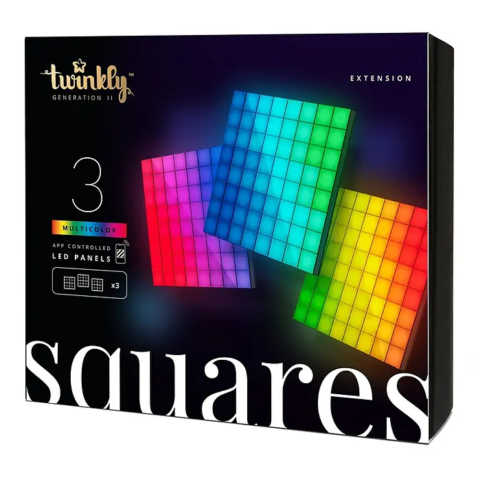 Twinkly LED-Panel-Set Squares RGB Erweiterung - RGB - Twinkly Squares Extension mit drei LED-Panels. Multicolor-Lichter für intelligente Beleuchtung.