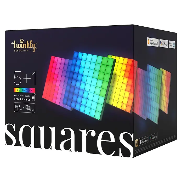 Twinkly LED-Panel-Set Squares RGB Starterset - RGB - Das Twinkly Squares 5+1 LED-Panel-Set: App-gesteuerte, mehrfarbige Leuchtpaneele für kreative Lichtgestaltung im ganzen Haus.