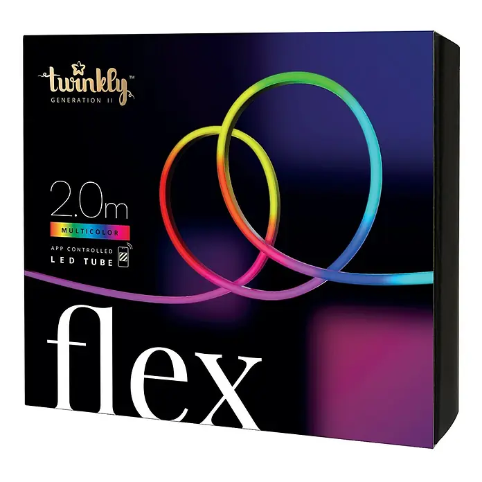 Twinkly LED-Lichtschlauch Flex - Länge: 2 m, Lichtfarbe: RGB, 15 W - Nahaufnahme der Verpackung des Twinkly Flex LED-Schlauchs, der über eine App gesteuert wird und eine Länge von 2,0 m hat.