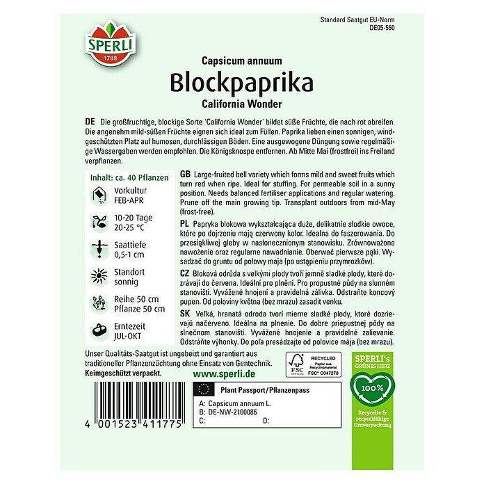Paprika California Wonder (Capsicum annuum, Erntezeit: Juli) | BAUHAUS