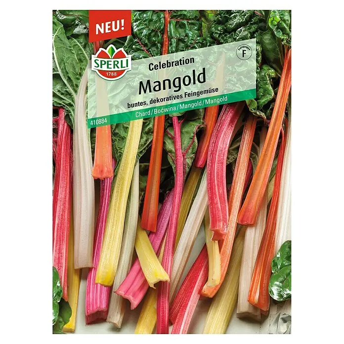 Sperli Gemüsesamen Mangold - Beta vulgaris, Saatzeit: April, Erntezeit: Mai - Sämereien von Celebration Mangold, einer bunten und dekorativen Sorte, präsentiert von Sperli 1788.