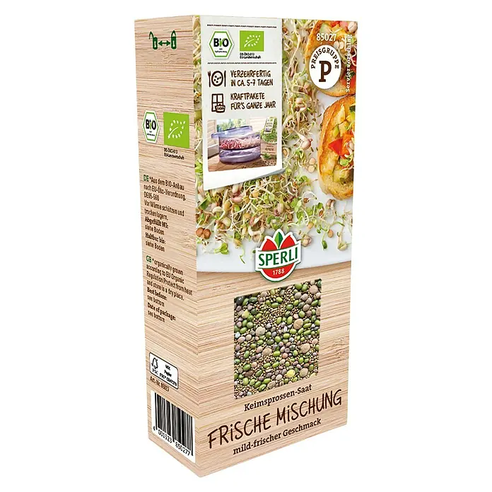 Sperli Saatgut Keimsprossen - Frische Mischung - 200g - Packung frische Sprossenmischung von Sperli, ideal für Salate und Sandwiches.
