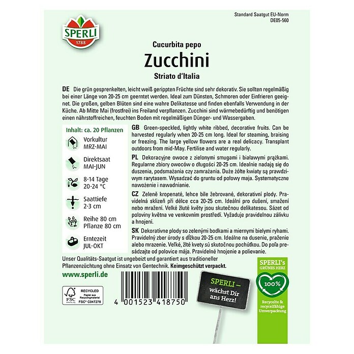 Sperli Gemüsesamen Zucchini (Cucurbita pepo 'Striato d'Italia') | BAUHAUS