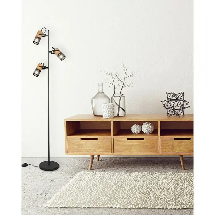 Trio Lighting Tosh Lámpara de pie - 45 W, Altura: 150 cm, Negro, E14 - Elegante lámpara de pie con tres focos ajustables, que añade un toque de estilo a cualquier habitación. Ideal para salones o rincones de lectura.
