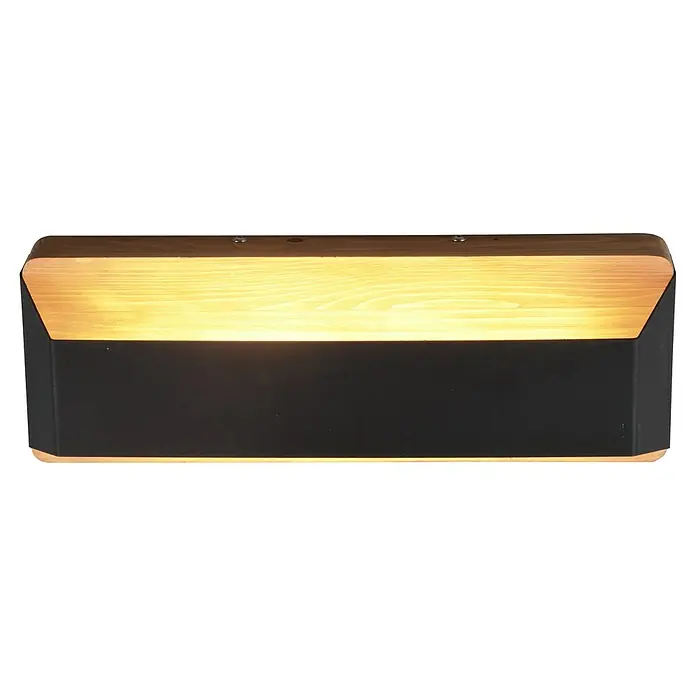 Trio Lighting Aplique de pared LED Arino - 13 W, L x An x Al: 10 x 35 x 12 cm, Madera, Negro, Blanco cálido - Aplique moderno con detalles de madera y cuerpo negro, que irradia un brillo cálido y acogedor perfecto para espacios interiores elegantes.