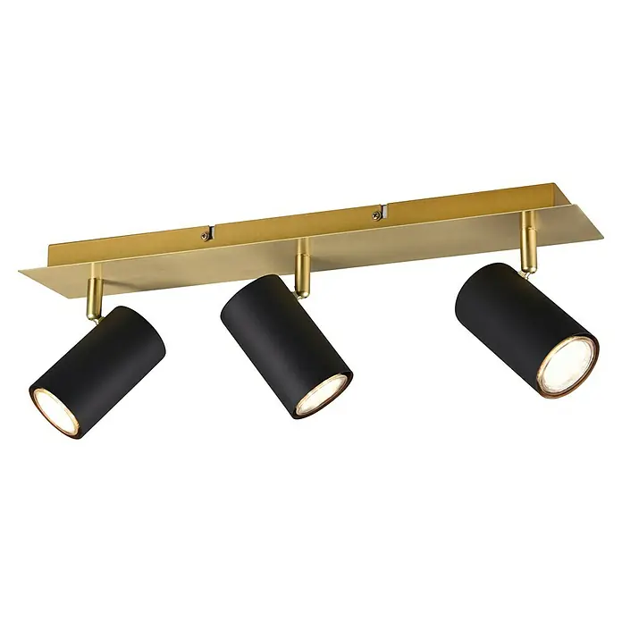 Trio Lighting Marley Regleta - 35 W, L x An x Al: 9 x 48 x 15 cm, Dorado/Negro, GU10, 3 ud. - Lámpara de techo moderna con tres focos negros y un accesorio dorado para una iluminación elegante de la habitación.
