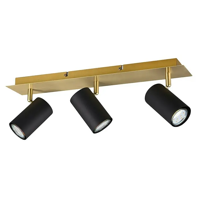 Trio Lighting Marley Regleta - 35 W, L x An x Al: 9 x 48 x 15 cm, Dorado/Negro, GU10, 3 ud. - Lámpara de techo con tres focos, detalles dorados y pantallas negras para una iluminación elegante.