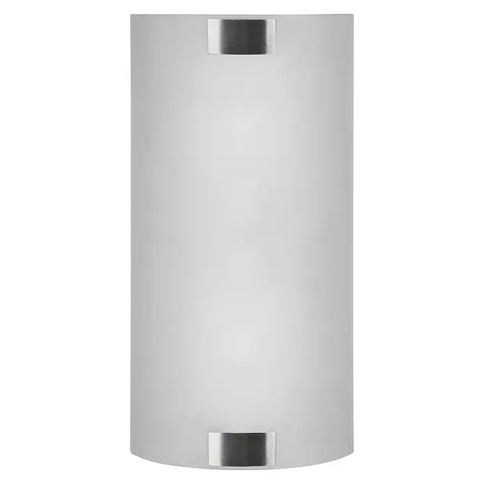 Trio Lighting Aplique de pared Pura - 50 W, L x An x Al: 7,5 x 20 x 40 cm, Níquel mate, E27 - Una lámpara rectangular blanca con esquinas redondeadas y soportes plateados en la parte superior e inferior.