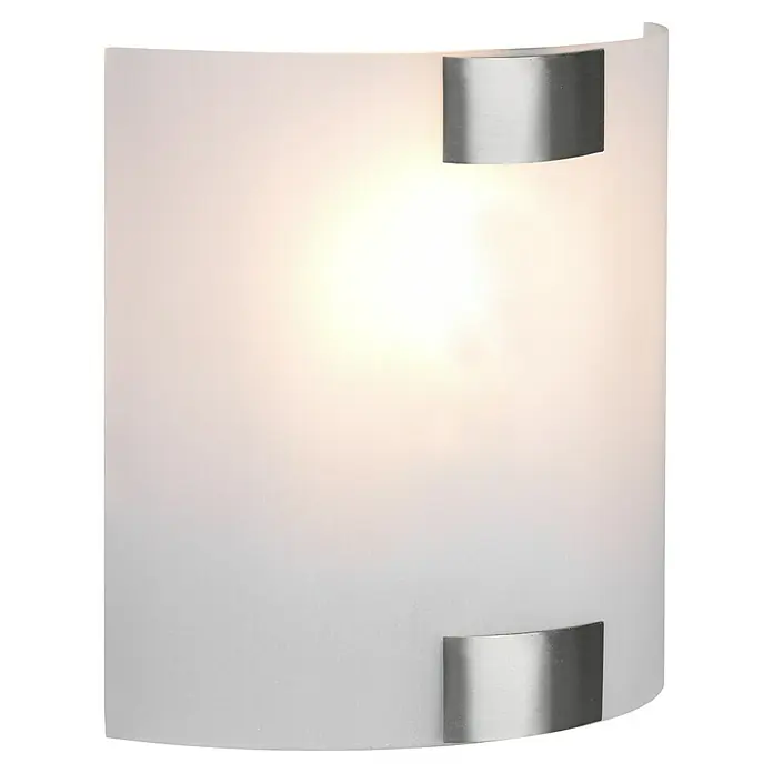 Trio Lighting Aplique de pared Pura - 25 W, L x An x Al: 7,5 x 20 x 20 cm, Níquel mate, E27 - Primer plano de una moderna lámpara de pared curva con detalles de metal cepillado y una luz difusa suavemente brillante.