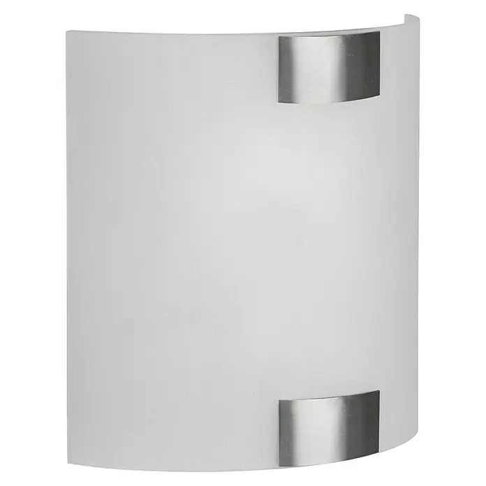 Trio Lighting Aplique de pared Pura - 25 W, L x An x Al: 7,5 x 20 x 20 cm, Níquel mate, E27 - Primer plano de un aplique de pared curvo moderno con un acabado satinado y detalles metálicos, que ofrece una iluminación elegante.