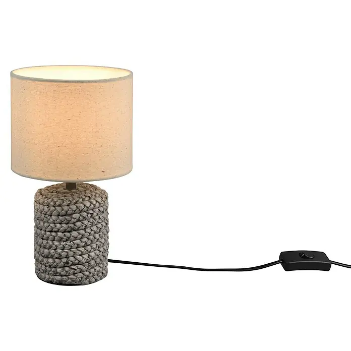 Trio Lighting Lámpara de sobremesa redonda Mala - 40 W, Ø x Al: 15 x 26 cm, Marrón, Natural, E14 - Elegante lámpara de mesa con pantalla de lino y base trenzada que crea un ambiente cálido y acogedor en cualquier habitación.