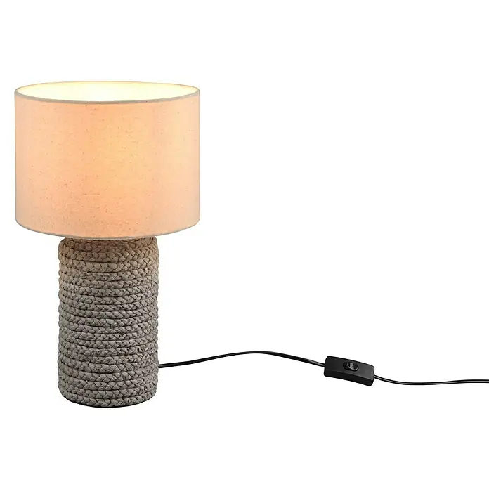 Trio Lighting Lámpara de sobremesa redonda Mala - 60 W, Ø x Al: 22 cm x 38 mm, Natural, E27 - La lámpara de mesa decorativa con base de cuerda y pantalla de tela proporciona una luz ambiental.