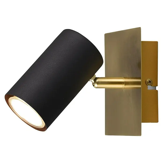 Trio Lighting Marley Foco de pared - 25 W, L x An x Al: 12 x 12 x 15 cm, Dorado/Negro, GU10 - Lámpara de pared con cabezal negro y soporte dorado.