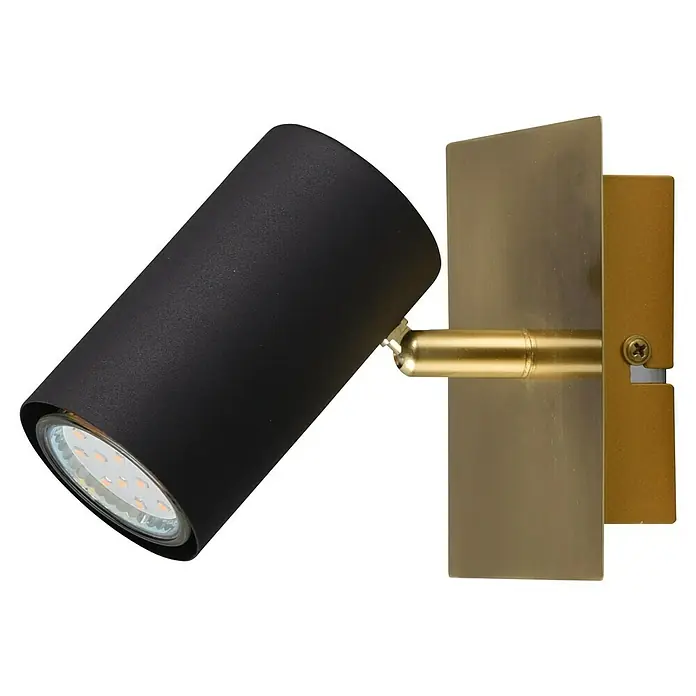 Trio Lighting Marley Foco de pared - 25 W, L x An x Al: 12 x 12 x 15 cm, Dorado/Negro, GU10 - Primer plano de una elegante lámpara de pared LED negra con detalles dorados, combinando diseño moderno e iluminación funcional para cualquier espacio.