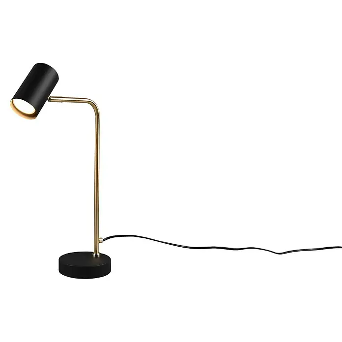 Trio Lighting Marley Lámpara de sobremesa redonda - 5 W, Dorado/Negro, GU10 - Elegante lámpara de mesa con pantalla negra y brazo dorado, perfecta para añadir un toque moderno e iluminación cálida.