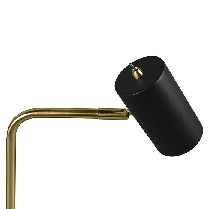 Trio Lighting Marley Lámpara de sobremesa redonda - 5 W, Dorado/Negro, GU10 - Primer plano de una elegante lámpara negra y dorada. Diseño simple para soluciones de iluminación con estilo.