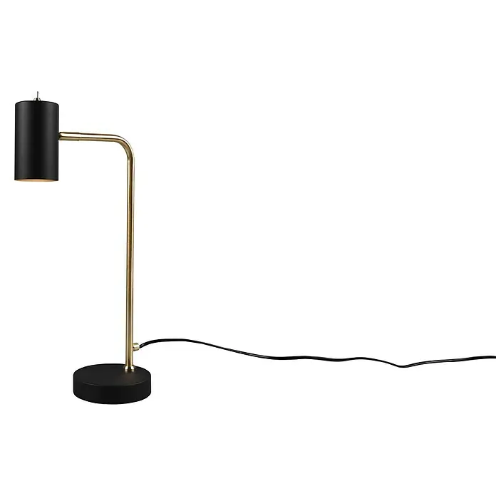 Trio Lighting Marley Lámpara de sobremesa redonda - 5 W, Dorado/Negro, GU10 - Elegante lámpara de escritorio negra con brazo dorado y base redonda para una iluminación con estilo.