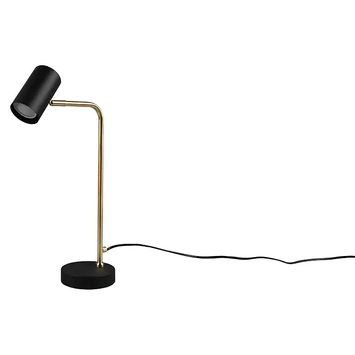 Trio Lighting Marley Lámpara de sobremesa redonda - 5 W, Dorado/Negro, GU10 - Elegante lámpara de escritorio negra con brazo dorado, ideal para crear un ambiente luminoso y enfocado.