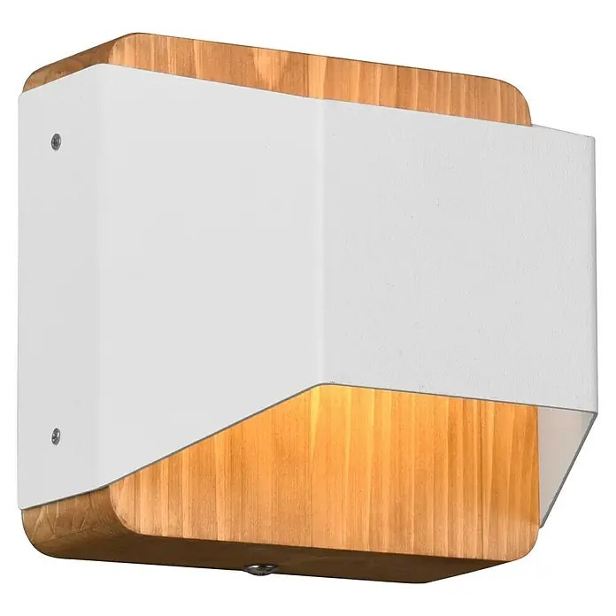 Trio Lighting Aplique de pared LED Arino - 4 W, L x An x Al: 10 x 12,2 x 12 cm, Madera, Blanco, Blanco cálido - Lámpara de pared con marco de madera y pantalla blanca. La lámpara proporciona una luz cálida y atrae la atención en cualquier pared.
