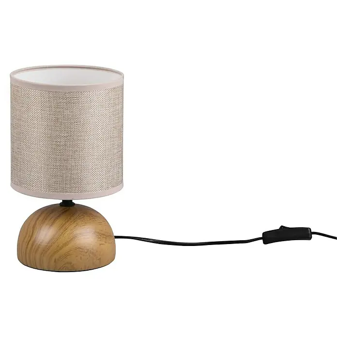 Trio Lighting Lámpara de sobremesa Luci - 40 W, Ø x Al: 14 x 23 cm, Beige, E14 - Esta lámpara de mesa presenta una pantalla de tela en tonos naturales y base de madera, perfecta para mesitas de noche.