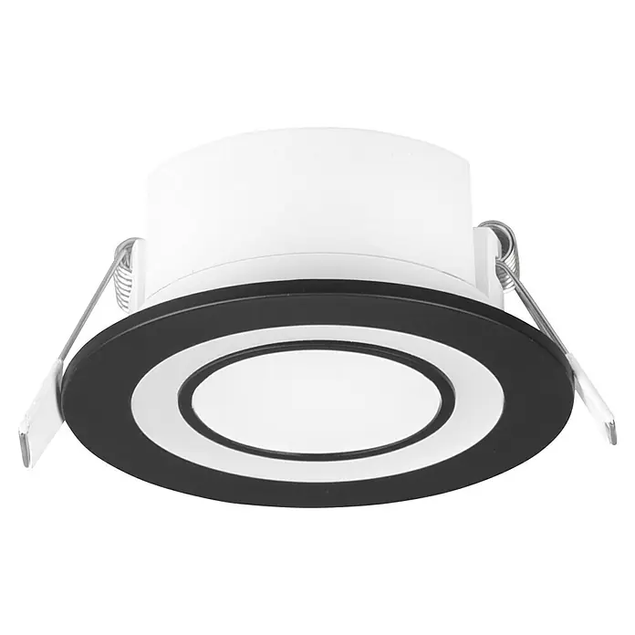 Trio Lighting Downlight empotrable LED redondo Core - 5 W, Ø x Al: 8,2 x 3,5 cm, Negro, Blanco cálido - Luz empotrable con borde negro y elementos blancos, ideal para interiores modernos. Proporciona una iluminación agradable y elegante.