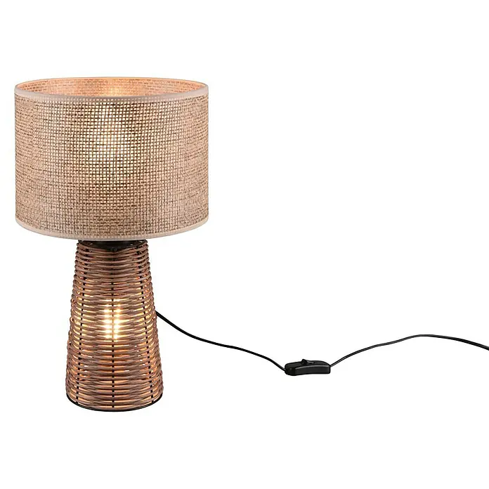Trio Lighting Lámpara de sobremesa redonda Straw - 50 W, Ø x Al: 24 x 40 cm, Natural, E27 - Lámpara de mesa atmosférica con pantalla de aspecto de yute y base de lámpara de ratán trenzado, para momentos acogedores.