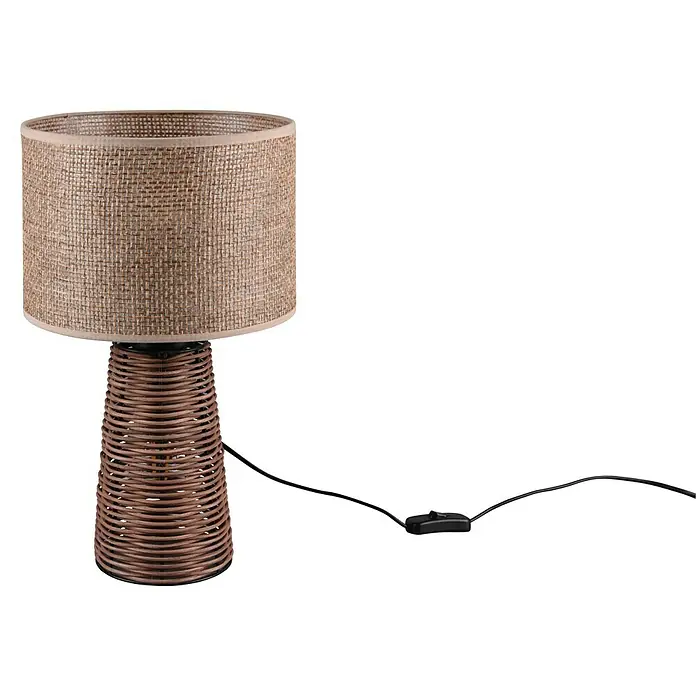 Trio Lighting Lámpara de sobremesa redonda Straw - 50 W, Ø x Al: 24 x 40 cm, Natural, E27 - Esta lámpara de mesa tiene una pantalla tejida y una base de lámpara a juego. Una gran adición a cualquier dormitorio o sala de estar.