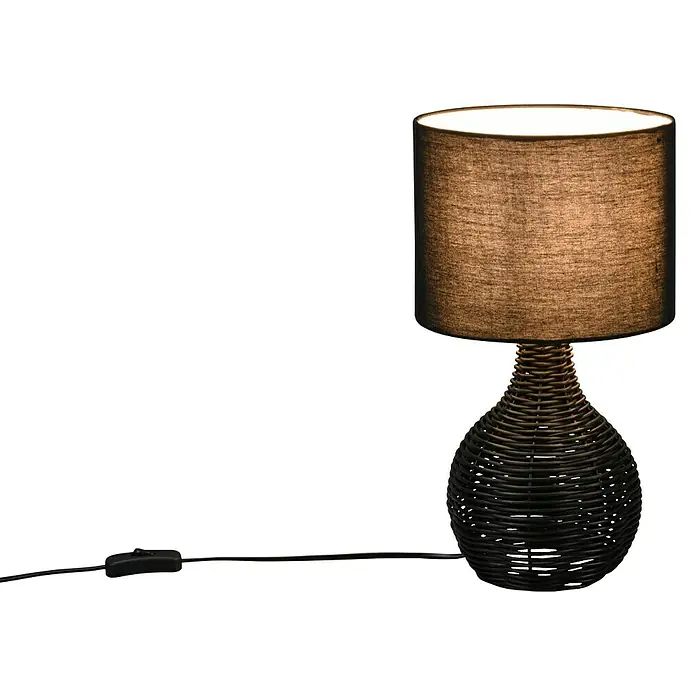 Trio Lighting Lámpara de sobremesa redonda Sprout - 25 W, Ø x Al: 22 x 39 cm, Negro, Negro, E27 - Elegante lámpara de mesa con base tejida en forma de gota y pantalla marrón.