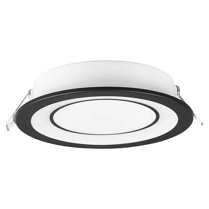 Trio Lighting Downlight empotrable LED redondo Core - 10 W, Ø x Al: 14 x 3 cm, Blanco cálido, 1 ud. - La imagen muestra una lámpara LED de techo redonda con borde negro y centro blanco, ideal para interiores modernos.