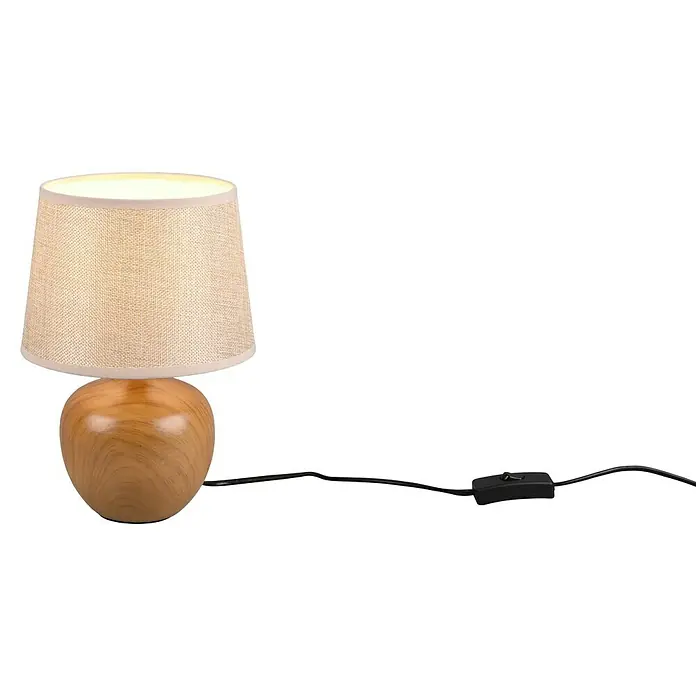 Trio Lighting Lámpara de sobremesa redonda Luxor - 40 W, Ø x Al: 18 x 26 cm, Madera, Beige, E14 - Elegante lámpara de mesa con base de madera y pantalla beige, ideal para crear un ambiente acogedor.