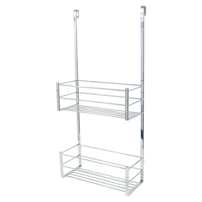 Cesta de baño mampara -  - Cesta colgante cromada de dos niveles para la puerta para guardar varios artículos y organizar mejor tu espacio.