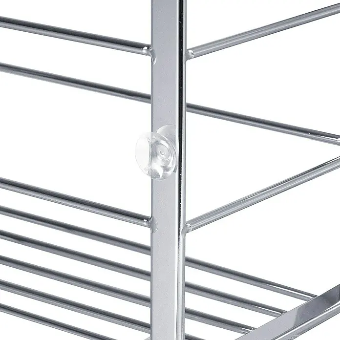Cesta de baño mampara -  - Primer plano de una estantería cromada con una ventosa para el montaje. Ideal para el baño o la cocina para ahorrar espacio de almacenamiento.