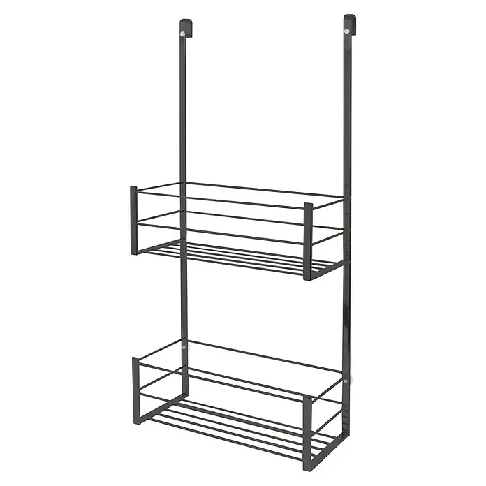 Cesta de baño mampara -  - Un estante colgante de dos niveles con cestas de alambre, ideal para guardar especias u otros objetos pequeños en la cocina o el baño.