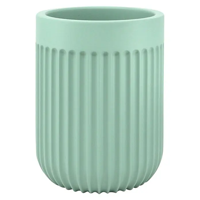Portacepillos Urban - L x An x Al: 72 x 72 x 97 cm, Plástico, Verde menta - Primer plano de una jardinera acanalada de color verde menta, perfecta para plantas de interior elegantes y decoración moderna del hogar.