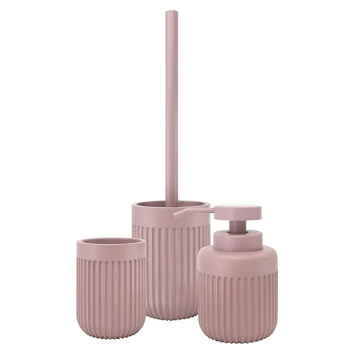 Portacepillos Urban - L x An x Al: 72 x 72 x 97 cm, Plástico, Rosa - Juego de baño rosa con dispensador de jabón, vaso y escobilla de inodoro, un accesorio elegante y práctico para cualquier baño.