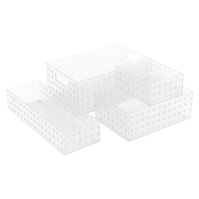 Organizador Remontable - L x An x Al: 28 x 17 x 11 cm, Número de compartimentos: 1 ud., Translúcido - Juego de cajas de almacenamiento perforadas blancas. Ideal para la organización de la oficina o el hogar con tamaños variados.