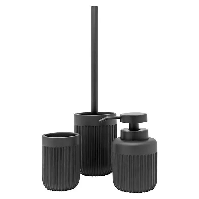 Dispensador de jabón Urban - L x An x Al: 85 x 85 x 136 cm, Plástico, Negro - Un elegante juego de baño en negro, que consta de un dispensador de jabón, un vaso y un cepillo de inodoro para darle un toque de estilo a tu baño.