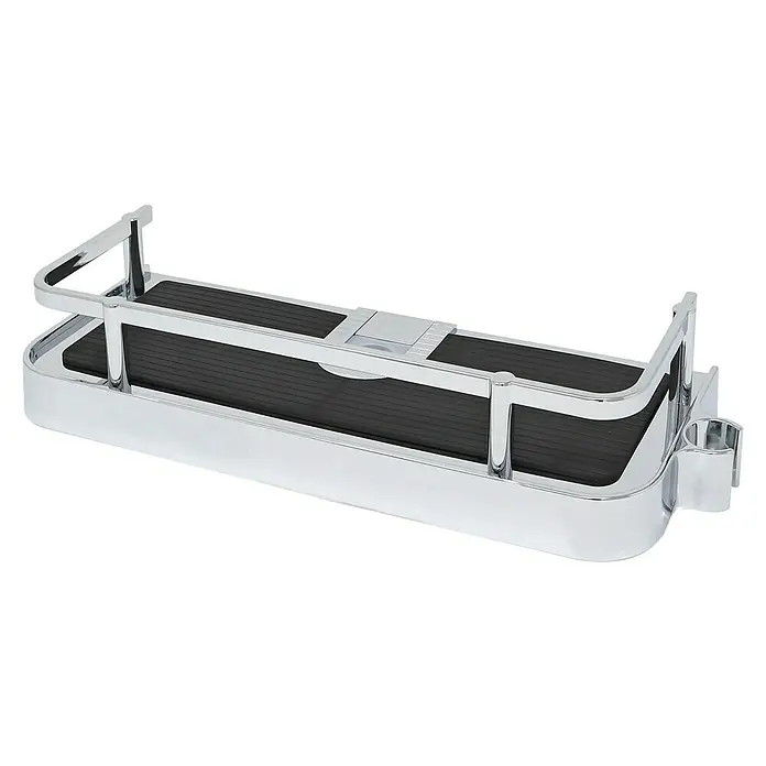 Estantería de baño - 11,8 x 34 x 7 cm, Plástico, Cromo - Elegante estante de baño con marco cromado y superficie de almacenamiento negra para un almacenamiento elegante en el baño.
