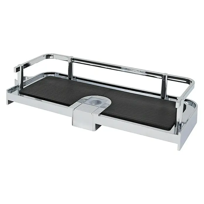 Estantería de baño - 11,8 x 34 x 7 cm, Plástico, Cromo - Estante de ducha cromado con estante negro y un diseño moderno y minimalista para uso en baño o ducha.